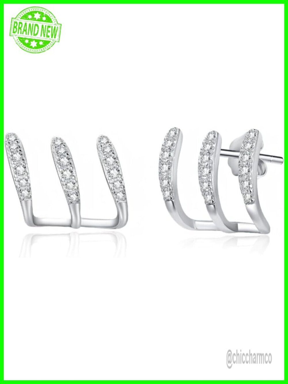 925 Sterling Silver Triple Claw CZ Huggie Hoop Earrings